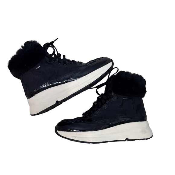 Geox Backsie Amphibiox Winter Boots Animal Print Faux Fur Black Size 7.5 Lace Up - Picture 8 of 10